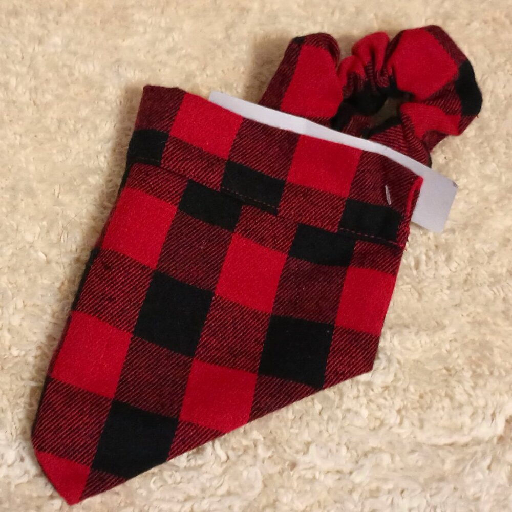NEW Dog & Owner Matching, Red & Black Buffalo Plaid Dog Bandana & Hair Scrunchie